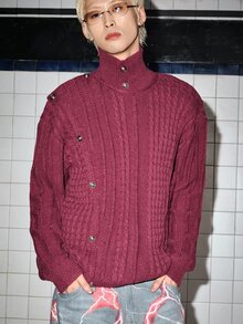ROMWE MEN Men's Streetwear Stand Collar Asymmetric Placket Pullover Sweater - Redwood - View 5