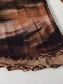 SHEIN 青少年女孩秋冬休閒法式優雅白色波點印花網紗下擺不對稱設計長袖T恤，秋季出遊穿搭 - 彩色 - 查看 6