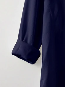 SHEIN CURVE+ 大尺碼秋冬寬鬆白色基本款長袖鈕扣襯衫上衣，2026 22W - 藏蓝色 - 查看 4