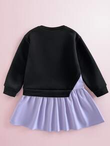 HELLO KITTY AND FRIENDS | SHEIN Gaun Patchwork Sweatshirt Leher Bulat Lucu untuk Anak Perempuan - Hitam - View 2
