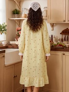 Tulorae Women's Spring/Autumn Long Sleeve Cherry Print Sweet Korean Style Pajama Set - Yellow - View 2