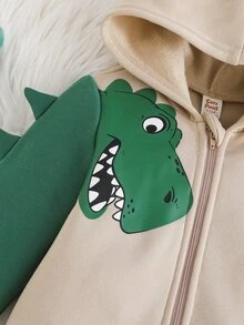 Cozy Pixies Baby Boy Casual Comfortable Daily Versatile Dinosaur Print Hooded Romper - Khaki - View 4