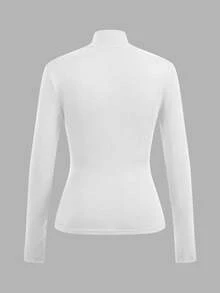 SHEIN EZwear 2件組女款純色立領長袖休閒百搭T恤 - 白色 - 查看 8