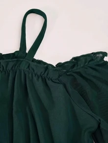 SHEIN 青少年女孩長袖純色黑色洋裝，萬聖節秋季風格秋季穿搭 - 墨綠色 - 查看 5