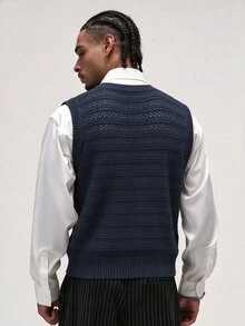 ÉpureWay Men's Single-Breasted Casual Everyday Knit Vest - Blue - View 2