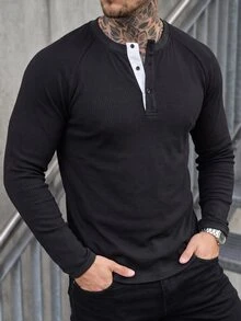 Manfinity CasualCool Men's Colorblock Casual Versatile Daily Wear T-Shirt - Black - View 3