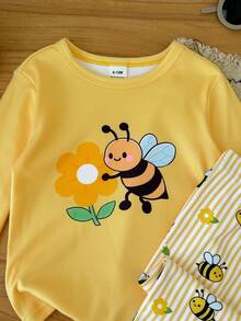 Cozy Pixies 女童可愛小蜜蜂印花圓領長袖修身居家服套裝 - 黃色 - 查看 5