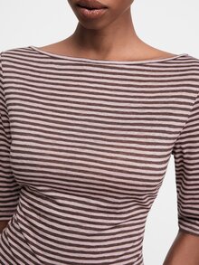 ATUI Studio Women's Striped Boat Neck Short Sleeve Casual T-Shirt - Pink - View 5