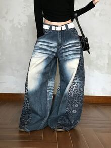 DAZY Women's Loose Leopard Print Street Casual Jeans - Medium Wash - View 5