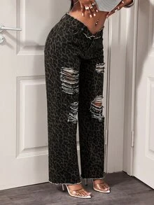 BamGleam 牛仔女郎套裝 標準尺寸 女款 春季 藍色 無彈力 破舊風 生邊 性感 寬腿長褲 春季女裝 - 棕色 - 查看 5