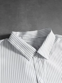 ROMWE MEN Street Life Women's Striped Letter Print Casual Daily Wear Shirt - White - View 4