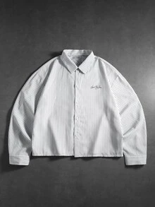 ROMWE MEN Street Life Women's Striped Letter Print Casual Daily Wear Shirt - White - View 2