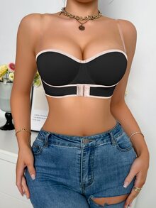 SHEIN 黑色鋼圈模杯聚攏無肩帶抹胸內衣，極簡日常女款內衣 - 黑色 - 查看 7