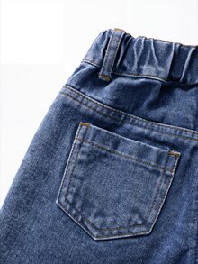 SHEIN 少女時尚可愛街頭風愛心刺繡寬鬆直筒牛仔褲 秋冬款 - 藍色 - 查看 5