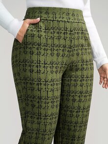 Comfylo 大尺碼女款格紋休閒長褲，附口袋與側開衩，適合度假、新年、冬季、商務、秋季返校 - 軍綠色 - 查看 9