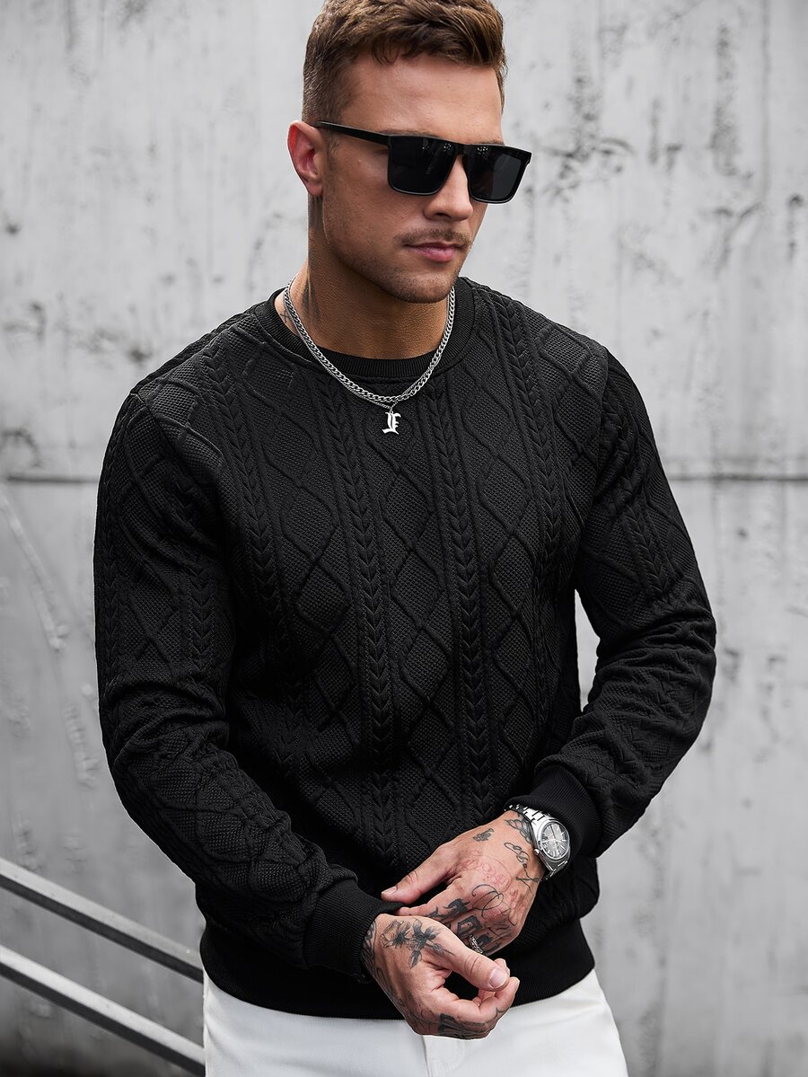 Manfinity CasualCool 男士純色休閒百搭日常穿著長袖衛衣 - 黑色 - 查看 1