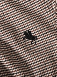 SHEIN Tween女孩 春/秋/冬休閒優雅復古配色格紋小Logo刺繡圓領抽褶腰長袖長洋裝，日常穿著 - 卡其色 - 查看 5