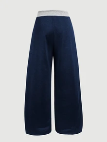 SHEIN 青少年女孩抽繩腰字母印花休閒日常運動長褲 - 藍色 - 查看 5