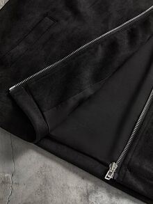 AXEPEAK 男士字母刺繡長袖拉鍊夾克 - 黑色 - 查看 6