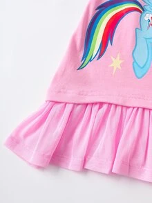 My Little Pony X SHEIN Tween Girl Letter Cartoon Print T-Shirt And Shorts Casual Daily Outfit Set - Pink - View 6