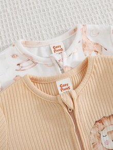 Cozy Pixies 新生兒休閒舒適可愛小獅子圖案長袖連身衣套裝 - 彩色 - 查看 4