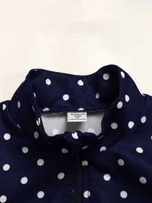 SHEIN 女童休閒日常棕色與白色波點翻領秋冬夾克 - 藍色 - 查看 6