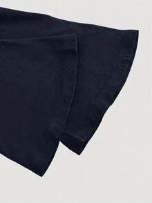 SHEIN MOD 3件組女款抓皺休閒方領長袖棕色T恤套裝，保暖衣物，秋季，外出上衣，假期，新年 - 寶藍色 - 查看 6