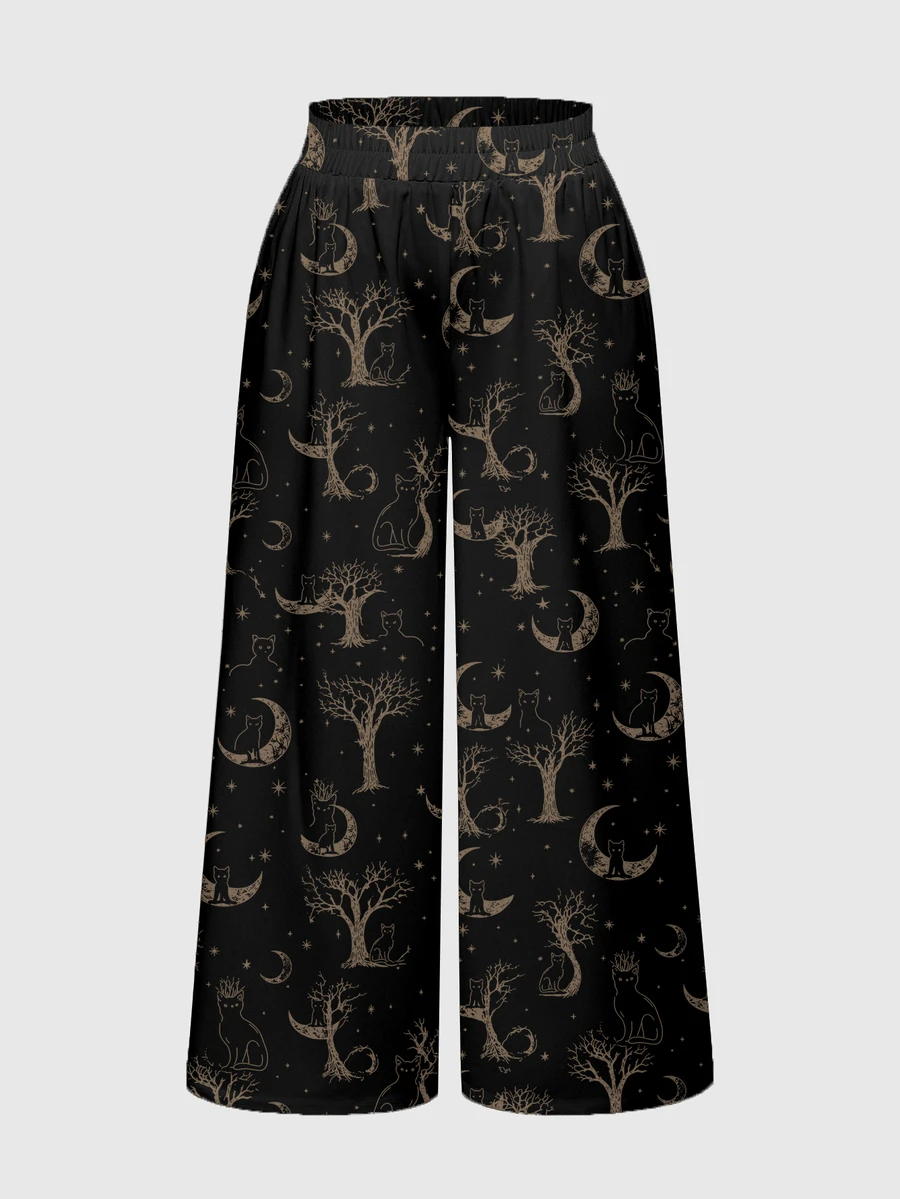 ROMWE Goth Plus Size Cat Print Loose Wide Leg Long Pants - Black - View 1