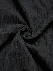 Miaspire Middle-Aged Women's Notched V-Neck Textured Dress - Black - View 5