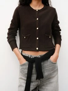Maija Women's Solid Color Casual Versatile Daily Wear Cardigan ,Going Out Outfits, Work Outfits For Women - Coffee Brown - View 1