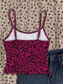Attitoon Women's Casual Fitted Camisole Tank Top, Fuchsia Leopard Print - Multicolor - View 2