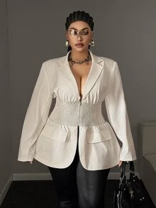 Maweii Plus Size Women's Solid Color Casual Commute Blazer - White - View 1