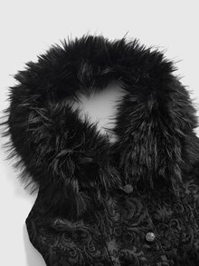 ROMWE Áo vest sơ mi cổ lông jacquard phong cách Gothic cung đình Giáng sinh cho mùa Thu/Đông - màu đen - Xem 5