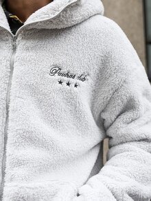 Major Grit 男士毛絨刺繡拉鍊連帽夾克 - 白色 - 查看 3