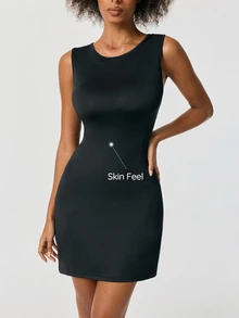 SHAPORA Solid Color Backless Square Neck Cami Casual Dress Women Nightgown - Black - View 5