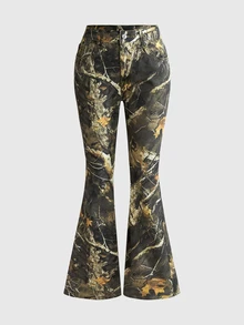 ROMWE Goth Women's Y2K Winter Versatile Wing Rhinestone Embroidered Sexy Camouflage Hot Girl Jeans - Green - View 2