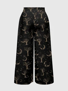 ROMWE Goth Plus Size Cat Print Loose Wide Leg Long Pants - Black - View 2