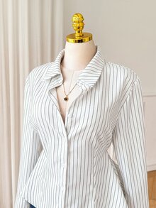 Comfortcana 大尺碼女款秋季棕色長袖單排扣襯衫 教師節正式辦公優雅風 - 白色 - 查看 5