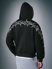 STYNVO 男士字母圖案休閒日常連帽衫 - 黑色 - 查看 1