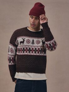 Musero Oversized Drop Shoulder Polka Intarsia Knit Brushed Sweater Autum Winter Christmas Essentials - Multicolor - View 1