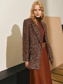 MOTF PREMIUM WOMEN'S SEQUIN TWEED BLAZER JACKET, AUTUMN/WINTER - Coffee Brown - View 4