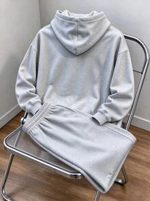 Daypath Men's Letter Embossed Hoodie & Sweatpants 2 Pieces Set - Grey - View 2
