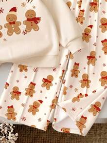 Baby Girl Gingerbread Man Print Crew Neck Sweatshirt And Wide Leg Pants Set Christmas - Multicolor - View 7