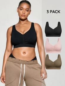 SHAPORA Bra Tanpa Jahitan Ukuran Plus 3pcs/Set untuk Wanita, Terlaris, Modis, Nyaman, Minimalis, Warna Polos, Berkualitas Tinggi, dan Berkinerja Baik - MultiWarna - View 7