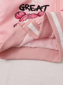 SHEIN 女童休閒時尚梭織布印花連帽外套，對比色袖子與袖口，抓絨內裡，寬鬆版型，舒適適合秋冬日常通勤、戶外玩耍、出遊、聚會與拍照 - 紫色 - 查看 8