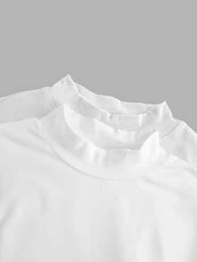 SHEIN EZwear 2件組女款純色立領長袖休閒百搭T恤 - 白色 - 查看 6