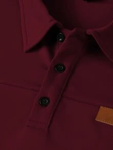 Calvornis 秋冬男士成熟老錢風卡其色素色布料小標 Polo 衫 - 酒紅色 - 查看 5