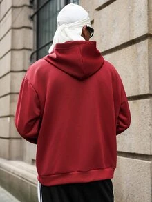 Major Grit 男士休閒街頭漸層印花長袖連帽衛衣 - 酒紅色 - 查看 2