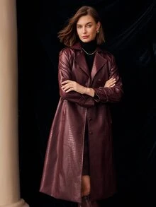 MOTF Tall WOMEN'S ELEGANT PU CROCODILE EMBOSSED TALL BODYCON SKIRT - Burgundy - View 6