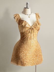 SHEIN ICON Women's Plus Size Deer Print Ruffle Hem Dress - Brown - View 6